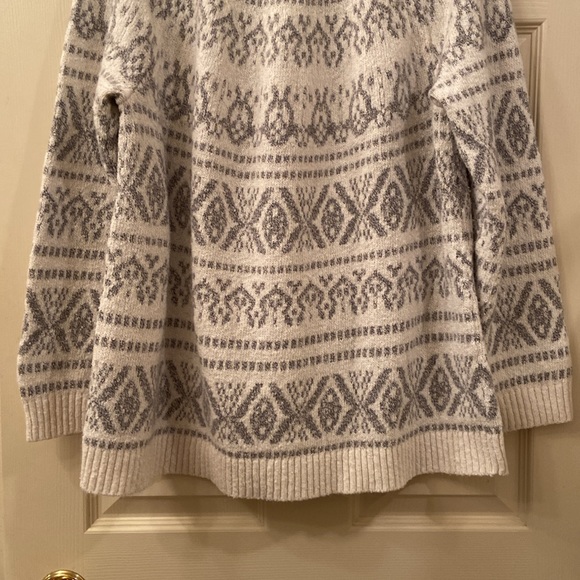 #32 J Jill Sweater Fair Isle White Gray Oversized Round Neck WM SZ M Warm Cozy - Picture 10 of 13